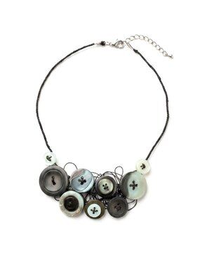 CREATION - Short necklace Wire & buttons - black beige gray